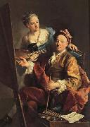 Georges desmarees Self-Portrait wiht his Daughter,Maria Antonia oil painting
